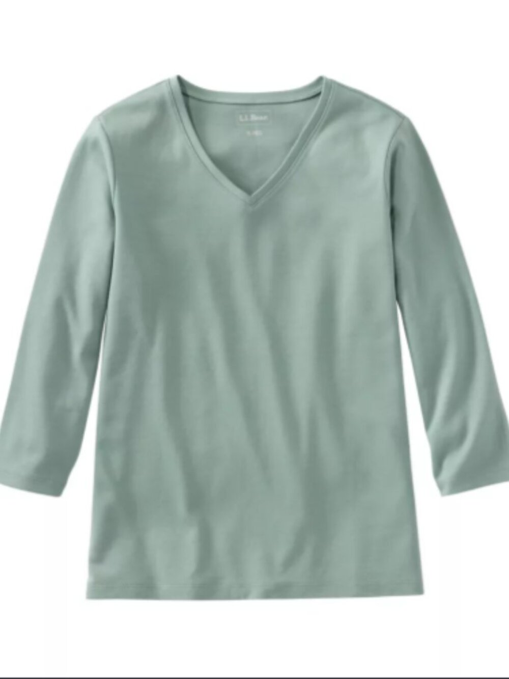 L.L.Bean Muted Sage Green V Neck Top XL 100% Cotton 3/4 Sleeve Shirt